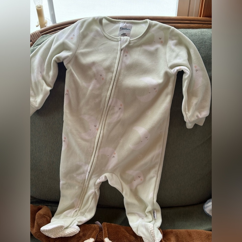 Carter's Cream & brown winter Baby Footie & footless fleece with Subtle Print -2